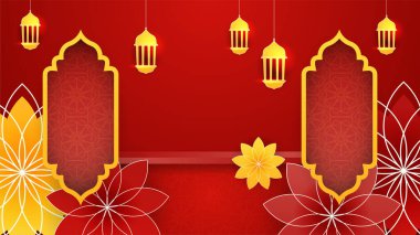 Arap süsleme desenli ve lüks mandala fener dekoratifli İslam ramazanı arkaplanı. İslam tebrik kartı, bayram şablonu, hac, davetiye, kutlama, prim çerçevesi ve cami için tasarlandı.