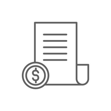 Siyah ana hatlı belge işi simgesi. Dosya, sayfa, not, form, sözleşme, arşiv, metin. Vektör illüstrasyonu