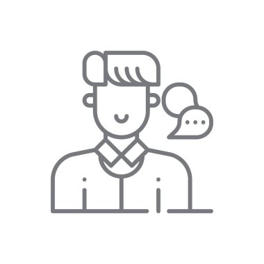 İletişim Ekibi çalışma simgesi siyah hatlı. Sohbet, iletişim, telefon, takım, sohbet, destek, bilgi. Vektör illüstrasyonu