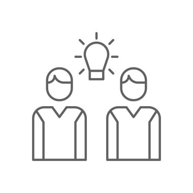 Fikir Takımı çalışma simgesi siyah taslak stili. yaratıcı, ışık, yenilik, grafik, çizgi, konsept, parlak. Vektör illüstrasyonu