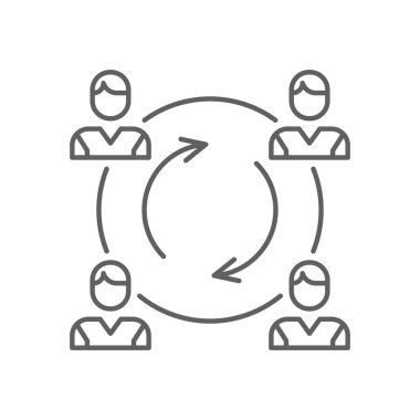 Takım rotasyonu takım çalışma simgesi siyah çizgili. Yönetim, takım çalışması, grup, çalışan, insan, iş, sosyal. Vektör illüstrasyonu