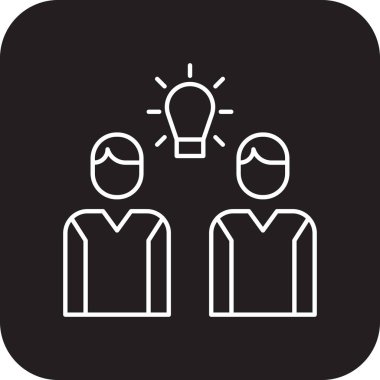 Fikir Takımı çalışma simgesi, siyah doldurulmuş çizgi tarzı. yaratıcı, ışık, yenilik, grafik, çizgi, konsept, parlak. Vektör illüstrasyonu