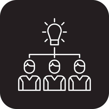 Beyin Fırtınası Takım çalışma simgesi, siyah çizgi stili. Fikir, kavram, strateji, çözüm, plan, yaratıcı, yenilik. Vektör illüstrasyonu