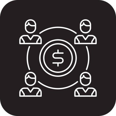 Finansman Ekibi çalışma simgesi, siyah doldurulmuş çizgi tarzı. Yatırım, kredi, depozito, fon, tasarruf, bankacılık, bütçe. Vektör illüstrasyonu