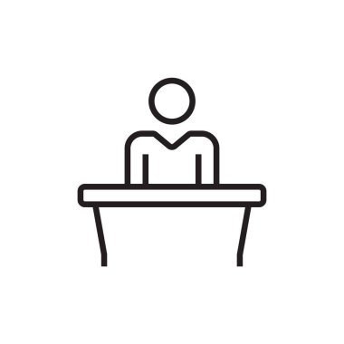 Seminer insanları siyah ana hatlarıyla simgeleyen bir simge. Eğitim, sunum, insanlar, iletişim, konferans, insan, öğretmen. Vektör illüstrasyonu