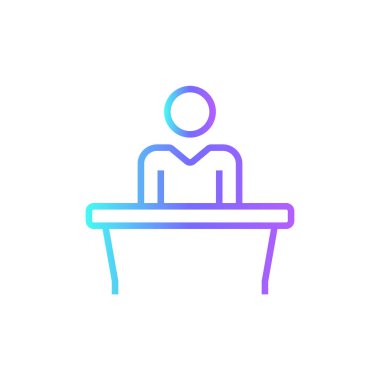 Seminer insanları mavi duoton tarzında ikon olarak pazarlıyor. Eğitim, sunum, insanlar, iletişim, konferans, insan, öğretmen. Vektör illüstrasyonu