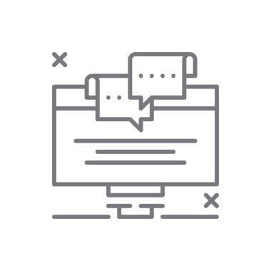 İletişim pazarlama insanları simgesi ve siyah taslak tarzı. business, technology, email, bilgisayar, message, link, media. Vektör illüstrasyonu