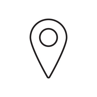 Siyah çizgili konum teknolojisi simgesi. Harita, seyahat, işaret, GPS, navigasyon, nokta, yer. Vektör illüstrasyonu