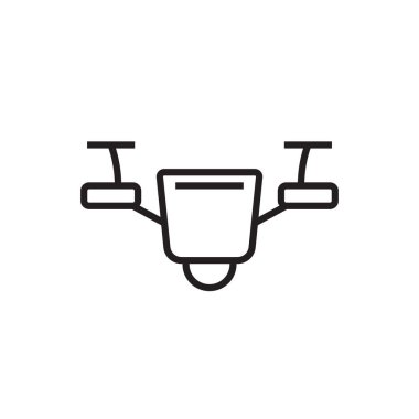 Siyah hatlı İHA Teknoloji ikonu. sinek, yenilik, helikopter, kamera, hava, kontrol, uzaktan kumanda. Vektör illüstrasyonu