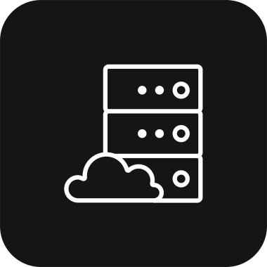 Cloud Server Technology simgesi ve siyah doldurulmuş çizgi tarzı. ağ, internet, bilgisayar, bağlantı, veritabanı, bilgi. Vektör illüstrasyonu