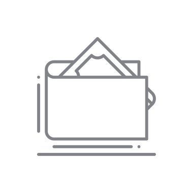 Cüzdan Finans ve ekonomi simgesi, siyah ana hatlı. finans, ödeme, dolar, finans, kart, ödeme, tasarruf. Vektör illüstrasyonu