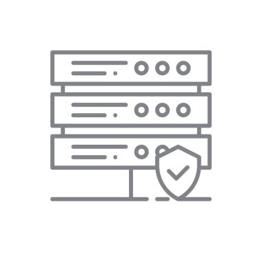 Siyah ana hatlı Sunucu Koruma Teknolojisi simgesi. Güvenlik, veri, ağ, koruma, güvenlik, bağlantı, sistem. Vektör illüstrasyonu