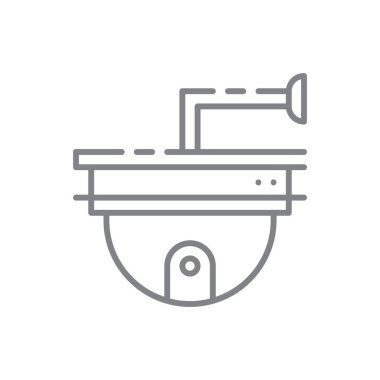 Kapalı devre kamera teknolojisi simgesi, siyah ana hatlı. Kamera, güvenlik, güvenlik, dijital, izleme, gizlilik, kontrol. Vektör illüstrasyonu