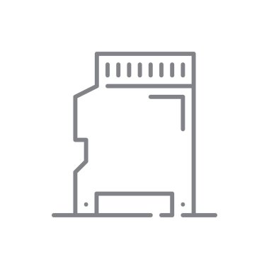 Siyah ana hatlı hafıza kartı teknolojisi simgesi. çip, dijital, veri, teknoloji, cep telefonu, simülasyon. Vektör illüstrasyonu