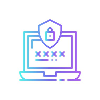 Mavi duoton tarzında parola teknolojisi simgesi. Güvenlik, kilit, erişim, güvenli, güvenli, mahremiyet, asma kilit. Vektör illüstrasyonu