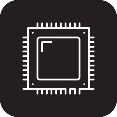 Elektronik çip teknolojisi simgesi, siyah doldurulmuş çizgi tarzı. Teknoloji, dijital, ağ, işlemci, sistem, bilim, mikroçip. Vektör illüstrasyonu