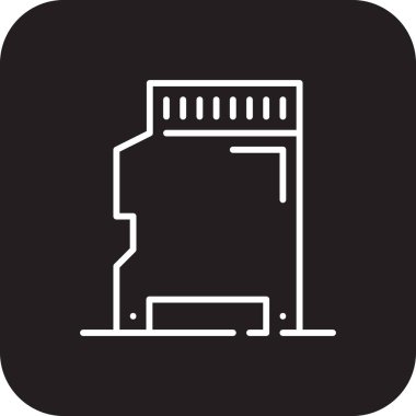 Siyah çizgili hafıza kartı teknolojisi simgesi. çip, dijital, veri, teknoloji, cep telefonu, simülasyon. Vektör illüstrasyonu