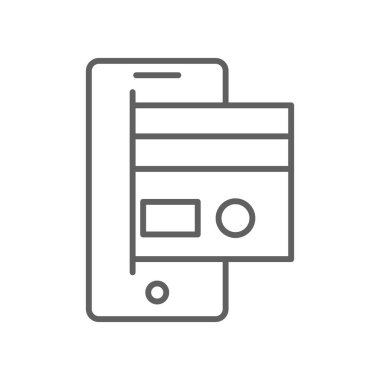 Mobil Ödeme Finans ve kara hatlı ekonomi ikonu. Kredi, bankacılık, finans, ödeme, telefon, transfer, dijital. Vektör illüstrasyonu