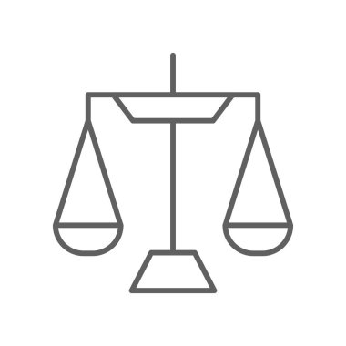 Finans dengesi ve ekonomi simgesi, siyah ana hatlı. ağırlık, ölçek, eşitlik, finans, uyum, yönetim, para. Vektör illüstrasyonu