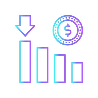 Mali Azalma Finans ve ekonomi ikonu mavi duoton tarzında. Finansal, küçültme, para, ok, düşüş, düşüş, ekonomi. Vektör illüstrasyonu