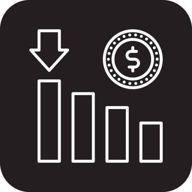 Finansal Azalma Finans ve ekonomi simgesi, siyah çizgili. Finansal, küçültme, para, ok, düşüş, düşüş, ekonomi. Vektör illüstrasyonu