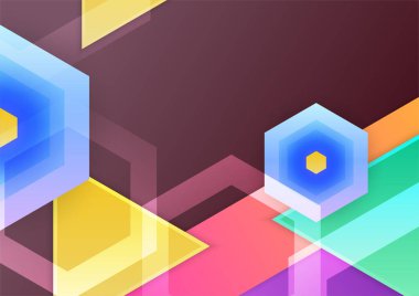Renkli geometrik şekilli teknoloji arka plan tasarımı. Soyut geometrik vektör arkaplanı