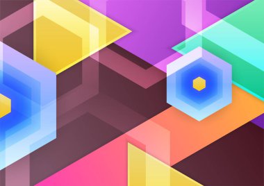 Renkli geometrik şekilli teknoloji arka plan tasarımı. Soyut geometrik vektör arkaplanı
