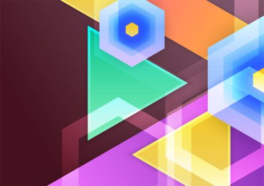 Renkli geometrik şekilli teknoloji arka plan tasarımı. Soyut geometrik vektör arkaplanı