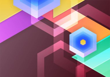 Renkli geometrik şekilli teknoloji arka plan tasarımı. Soyut geometrik vektör arkaplanı