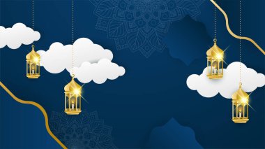 Arap süsleme desenli ve lüks mandala fener dekoratifli İslam ramazanı arkaplanı. İslam tebrik kartı, bayram şablonu, hac, davetiye, kutlama, prim çerçevesi ve cami için tasarlandı.