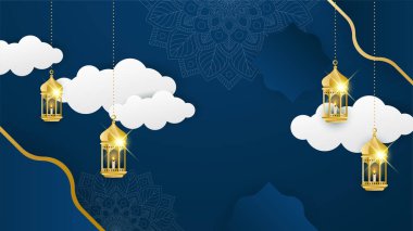 Arap süsleme desenli ve lüks mandala fener dekoratifli İslam ramazanı arkaplanı. İslam tebrik kartı, bayram şablonu, hac, davetiye, kutlama, prim çerçevesi ve cami için tasarlandı.