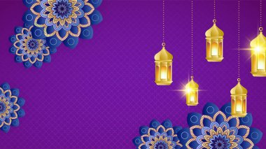 Arap süsleme desenli ve lüks mandala fener dekoratifli İslam ramazanı arkaplanı. İslam tebrik kartı, bayram şablonu, hac, davetiye, kutlama, prim çerçevesi ve cami için tasarlandı.