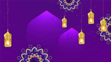 Arap süsleme desenli ve lüks mandala fener dekoratifli İslam ramazanı arkaplanı. İslam tebrik kartı, bayram şablonu, hac, davetiye, kutlama, prim çerçevesi ve cami için tasarlandı.