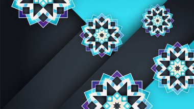 Arap süsleme desenli ve lüks mandala fener dekoratifli İslam ramazanı arkaplanı. İslam tebrik kartı, bayram şablonu, hac, davetiye, kutlama, prim çerçevesi ve cami için tasarlandı.