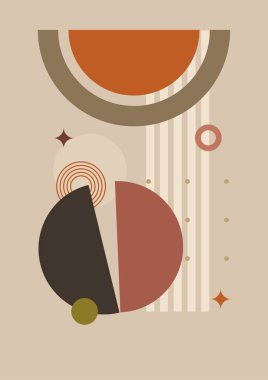 Vektör çizimi. Soyut poster seti. Çağdaş arka planlar. Yüzyılın ortası duvar dekoru. Kitap kapağı için tasarım öğeleri, sayfa şablonu, baskı, kart, broşür, dergi, poster. 60 'lar, 70' ler grafikleri.