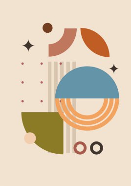 Vector illustration. Abstract poster set. Contemporary backgrounds. Mid century wall decor. Design elements for book cover, page template, print, card, brochure, magazine, poster. 60s, 70s graphic.
