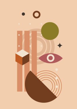 Vector illustration. Abstract poster set. Contemporary backgrounds. Mid century wall decor. Design elements for book cover, page template, print, card, brochure, magazine, poster. 60s, 70s graphic.