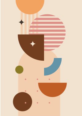 Vector illustration. Abstract poster set. Contemporary backgrounds. Mid century wall decor. Design elements for book cover, page template, print, card, brochure, magazine, poster. 60s, 70s graphic.