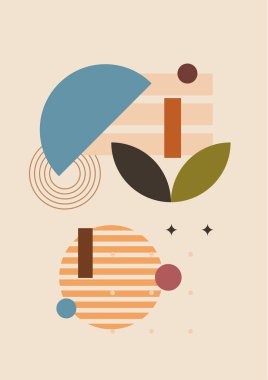Vector illustration. Abstract poster set. Contemporary backgrounds. Mid century wall decor. Design elements for book cover, page template, print, card, brochure, magazine, poster. 60s, 70s graphic.