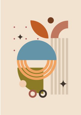 Vector illustration. Abstract poster set. Contemporary backgrounds. Mid century wall decor. Design elements for book cover, page template, print, card, brochure, magazine, poster. 60s, 70s graphic.