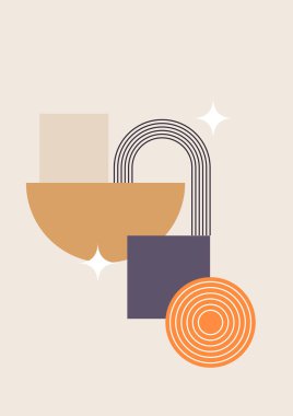 Soyut şekilli Modern Sanatlar koleksiyonu, hayvanlar, bitkiler. Estetik Modern Sanat, Boho Dekor, Minimalist Sanat. Düzenlenebilir Vektör çağdaş poster illüstrasyonu.