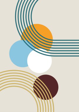 Soyut geometrik, doğal şekiller. Yüzyılın ortalarında yapılmış bir poster. Modern illüstrasyon: minimalist baskı, poster, boho duvar dekoru, düz tasarım Vector minimal sanat