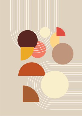 Soyut geometrik, doğal şekiller. Yüzyılın ortalarında yapılmış bir poster. Modern illüstrasyon: minimalist baskı, poster, boho duvar dekoru, düz tasarım Vector minimal sanat