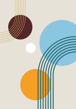 Soyut geometrik, doğal şekiller. Yüzyılın ortalarında yapılmış bir poster. Modern illüstrasyon: minimalist baskı, poster, boho duvar dekoru, düz tasarım Vector minimal sanat
