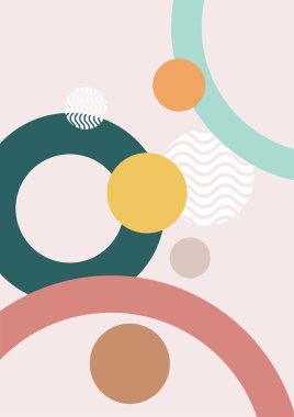 Soyut geometrik, doğal şekiller. Yüzyılın ortalarında yapılmış bir poster. Modern illüstrasyon: minimalist baskı, poster, boho duvar dekoru, düz tasarım Vector minimal sanat