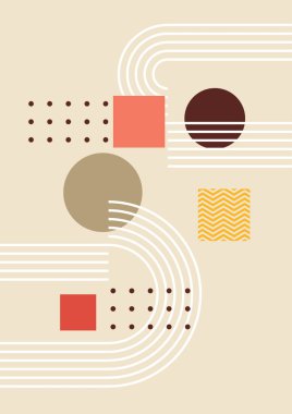 Soyut geometrik, doğal şekiller. Yüzyılın ortalarında yapılmış bir poster. Modern illüstrasyon: minimalist baskı, poster, boho duvar dekoru, düz tasarım Vector minimal sanat