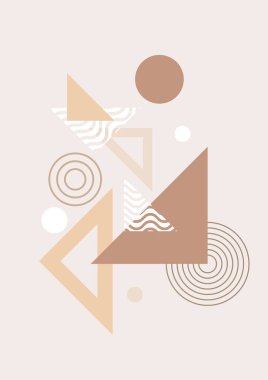 Soyut geometrik, doğal şekiller. Yüzyılın ortalarında yapılmış bir poster. Modern illüstrasyon: minimalist baskı, poster, boho duvar dekoru, düz tasarım Vector minimal sanat