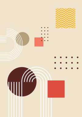 Soyut geometrik, doğal şekiller. Yüzyılın ortalarında yapılmış bir poster. Modern illüstrasyon: minimalist baskı, poster, boho duvar dekoru, düz tasarım Vector minimal sanat