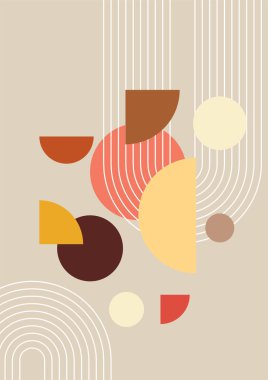 Soyut geometrik, doğal şekiller. Yüzyılın ortalarında yapılmış bir poster. Modern illüstrasyon: minimalist baskı, poster, boho duvar dekoru, düz tasarım Vector minimal sanat