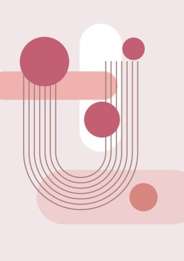 Soyut geometrik, doğal şekiller. Yüzyılın ortalarında yapılmış bir poster. Modern illüstrasyon: minimalist baskı, poster, boho duvar dekoru, düz tasarım Vector minimal sanat